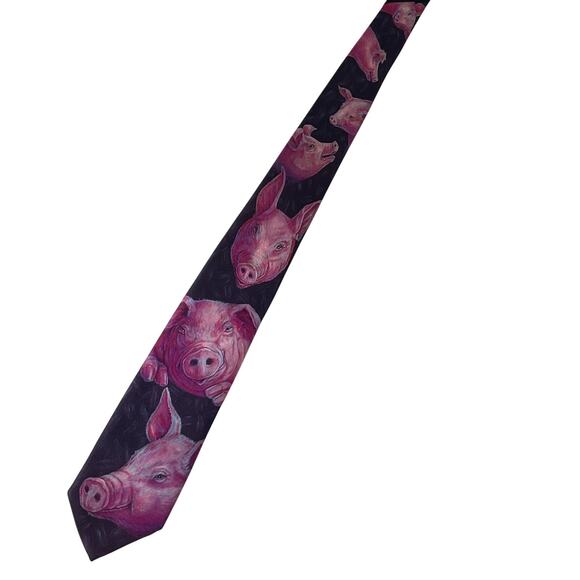 Vintage  Rare 1989 Ralph Marlin Pig Tie Animal Novelty Necktie USA Made - Picture 1 of 7
